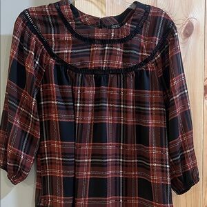 CURE brand ladies black /brown plaid top size small